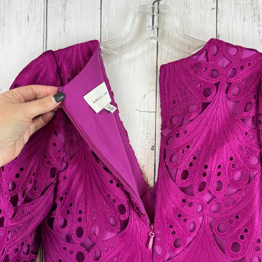 Adelyn Rae Berry Pink Purple Kinsley Puff Sleeve Lace Midi Dress Size X-Small - Picture 10 of 14